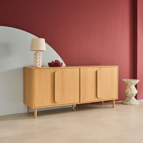 Buffet vintage décor bois de chêne 4 portes 160cm - Juliana