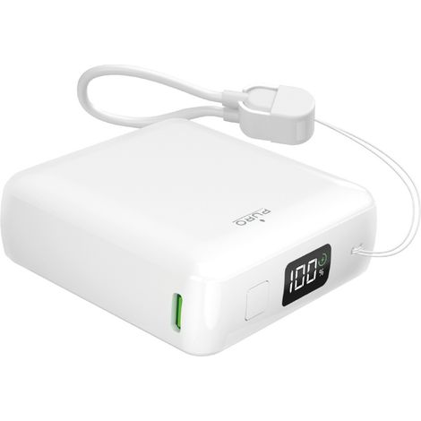 Bater铆a externa de 10000 mAh con puertos USB-A y USB-C, pantalla integrada y cable USB-C de 20 W (blanca). (1/2)