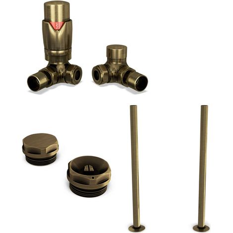 Stirling Bold - Thermostatic Radiator Valve & Installation Kit - Antique Brass Corner 15mm