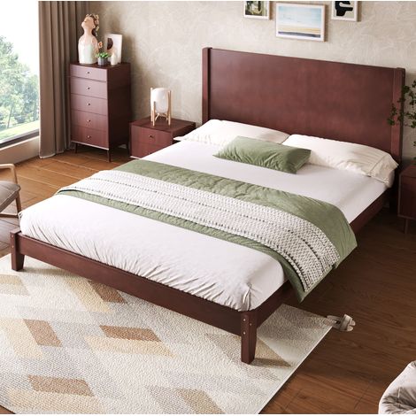 lit adulte chambre 160x200 bois marron couchage robuste HAVRYA (1/5)