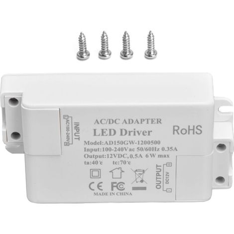 Entrée de pilote LED AC100-240 V 0,35 A Sortie DC12 V 0,5 A 6 W Transformateur LED pour salle de bain (1/5)