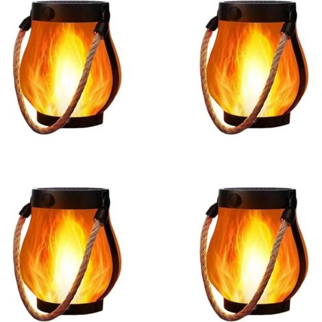 Vier Solar-Flammenlaternen, tanzende Außenbeleuchtung, zum Aufhängen an einem Seil, wasserdicht, USB-Aufladung, ideal für die Dekoration von Garten und Terrasse.
