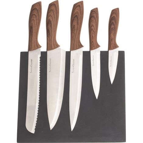Bloc de 5 couteaux en acier inoxydable avec support aimanté – Lames affûtées pour coupe précise – Design ergonomique pour rangement facile – Secret De Gourmet