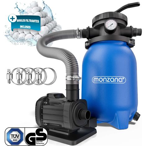 Monzana – Pompe filtre à sable 5 m³ – Débit max 5000 l/h – Vanne 7 voies – Compatible piscines jusqu'à 15 m³ – Système de filtration à sable