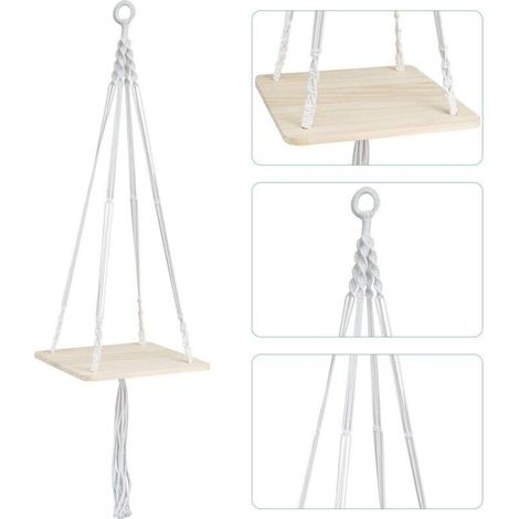 Hängendes Pflanzenregal aus Holz, Makramee-Pflanzenampel, Hängender Blumentopfhalter im Boho-Stil für Zimmer- und Gartenpflanzen, Wohndekoration (Quadratisch, 105 cm) - LIAIKI