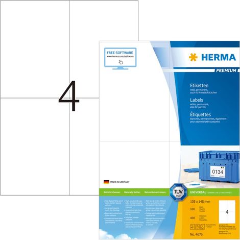 Herma 4676 Etichetta universale 105 x 148 mm Carta Bianco 400 pz. A tenuta permanente Stampante a getto d'inchiostro, S (1/4)