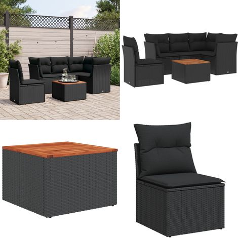 6-tlg. Garten-Sofagarnitur mit Kissen Schwarz Poly Rattan - Gartenmöbel Set - Outdoor Möbel - Rattan Sofa - Lounge Set - Esstisch - Home & Living (1/5)