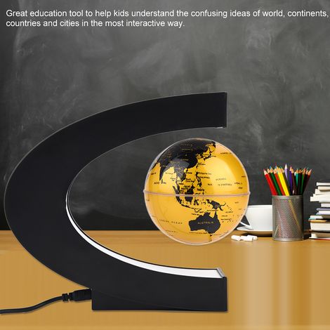 Magnetisch schwebender Globus mit rotierenden, mehrfarbigen LED-Leuchten, goldener Sockel, EU-Stecker, Anti-Stress-Lichtdekoration, originelles Geschenk für Zuhause oder Büro (1/5)