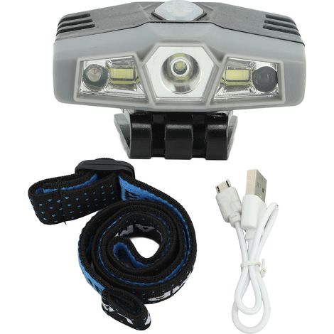 Lampe frontale COB LED haute luminosité, double mode étanche, rechargeable avec détecteur de mouvement pour extérieur gris (1/5)