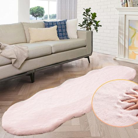 JSSEVN - Alfombra rosa para dormitorio de 60x180 cm, lavable, de piel sintética, para mesita de noche, suave, para salón, de pelo corto, gris, mullida. (1/5)