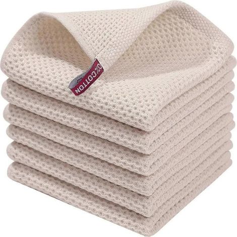 1 paquet de torchon 100 % coton, 34 x 34 cm, avec anneau de suspension, couleur blanc cassé. produit qualité (1/4)