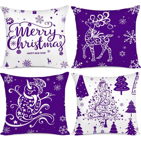 Miaikoe Lot de 4 taies d'oreiller de Noël 55x55 cm Violet Blanc (1/5)