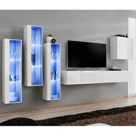 Meuble TV Mural Design "Switch XIII" 330cm Blanc (1/4)