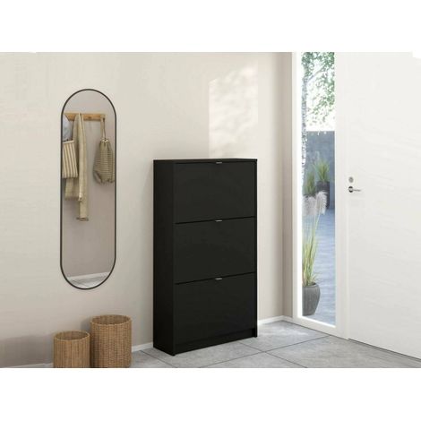 Dmora - Schuhschrank Paris, Schuhregal, Mehrzweck-Eingangsgarderobe, Möbel für Schuhe, 70x24 h124 cm, Schwarz (1/5)