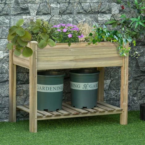 Hochbeet aus Holz mit Bodenablage, Pflanzkasten für Garten und Balkon, 91 x 51 x 76 cm