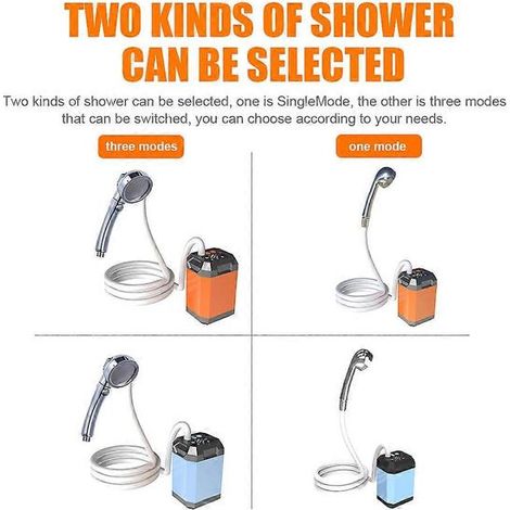 Douche de camping portable sans fil, pompe de douche électrique d'extérieur rechargeable, grande capacité, douche de randonnée et de voyage avec affichage numérique. (1/5)