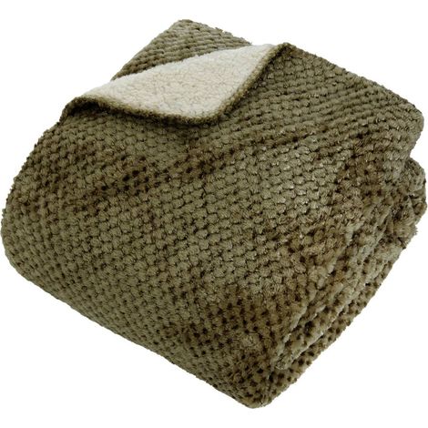 Lyno flanella effetto sherpa verde cachi 170x130cm - Atmosphera créateur d'intérieur