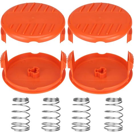 A6481 A6485 RC-100-P Spulenkappen für Black Decker GL280,GL301,GL425,GL430,GL545,GL555,GLC13,STC1820,ST1823,GLC1825L,GLC3000 Rasentrimmer, Ersatzspulenabdeckung (4 Spulenkappen und 4 Frühling) (1/5)
