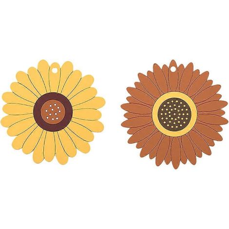 Lot de 2 sets de table en forme de tournesol, dessous de verre imperméables-15.5X15.5CM-Yellow Brown (1/2)