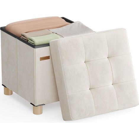 Tabouret de bar rembourré confortable 38 x 38 x 40 cm style moderne ambiance cosy en velours beige cappuccino (1/2)