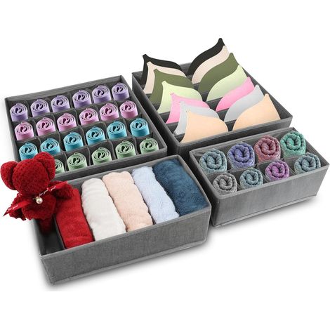 Lot de 4 Boites de Rangement de Non-tissé, Boite Organisateur Tiroir,Organiseurs de tiroir Pliable et Respirant, Rangement Tiroir Ideal pour Soutiens-Gorge, Cravates,Sous-Vêtements, (1/5)