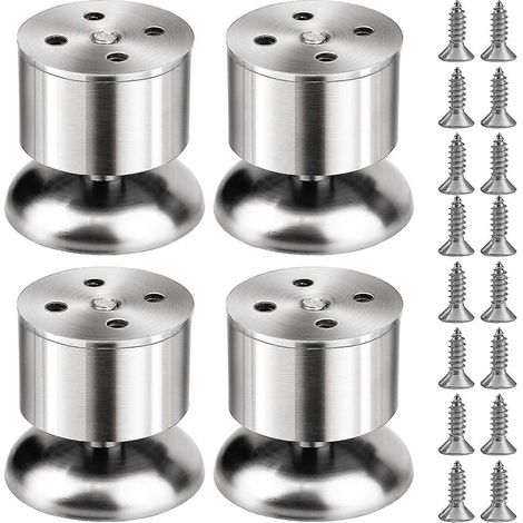 Quatre pieds de meuble/table en acier inoxydable, réglables en hauteur (de 0 à 10 mm), avec vis. Conviennent aux bureaux, cuisines et canapés. (1/5)