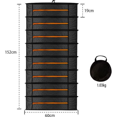 Trocknungsnetz für Kräuter, 8 Schichten, 60 cm Durchmesser, faltbarer Hänge-Trockner mit Reißverschlüssen für Gemüse, Pflanzen, Kleidung (1/4)