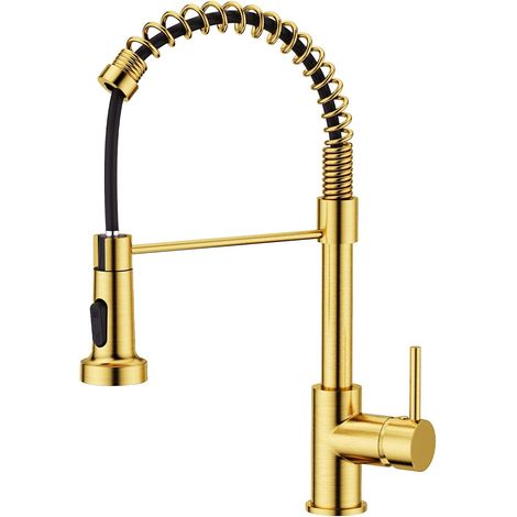 Robinet Cuisine, Mitigeur Cuisine Avec Douchette Pivotant à 360° d'Évier à Arc Élevé Pulvérisateur Escamotable 2 Modes, Acier Inoxydable (1/5)