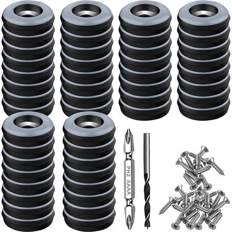Lot de 48 Patins en téflon à Visser - Diamètre : 19 mm - Ronds - Noirs - avec 48 vis en Acier Inoxydable et 2 forets - Protection Efficace de Vos Meubles, chaises, sols