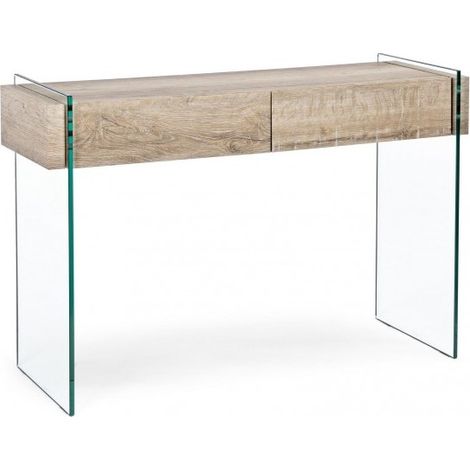 Moderner Schreibtisch "Kenya", ideal für Büros und Schlafzimmer, aus Holz mit Füßen aus gehärtetem Glas 110 cm