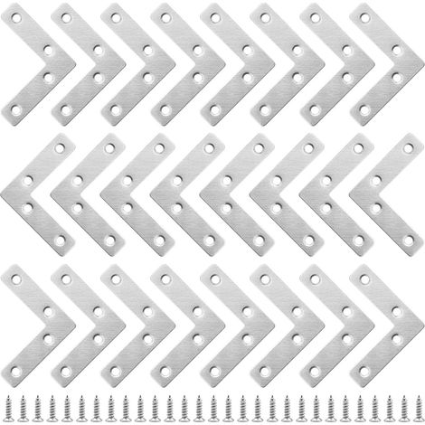 24 Pièces Équerres Plates Angle en L Equerre Fixation Plate Équerre Plate de Réparation Connecteur en Forme de L avec Vis Equerre de Fixation Plats pour Meubles Armoires Tables et Chaises en Bois (1/5)
