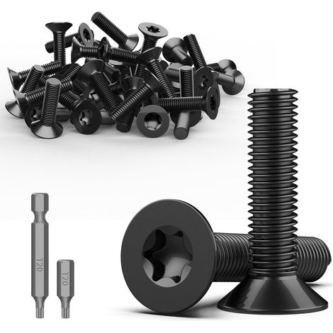 30 Pièces Vis à Tête Fraisée Torx M4 x 20 mm Vis en Acier Inoxydable A2 V2A Vis à Métaux Noir Vis à Tête Plate Visserie Vis Inox Vis à Machine Filetage Complet avec Embout Torx T20 (1/5)