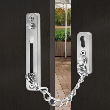 Chaîne de sécurité antivol interne en acier inoxydable 304 avec 4 vis et ressort, robuste et résistante, idéale pour les portes d'entrée en PVC d'appartements, hôtels et maisons (argenté). (1/5)