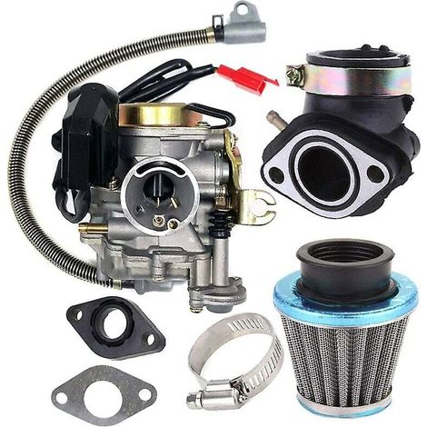 Carburatore adatto per motori scooter GY6 50cc 49cc a 4 tempi, collettore di aspirazione carburatore da 18 mm, filtro aria, argento