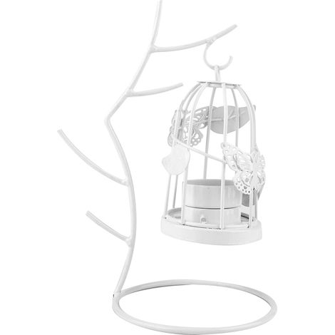Bougeoir en fer forgé blanc, support à bougie chauffe-plat métallique branche, décoration intérieur jardin (1/5)