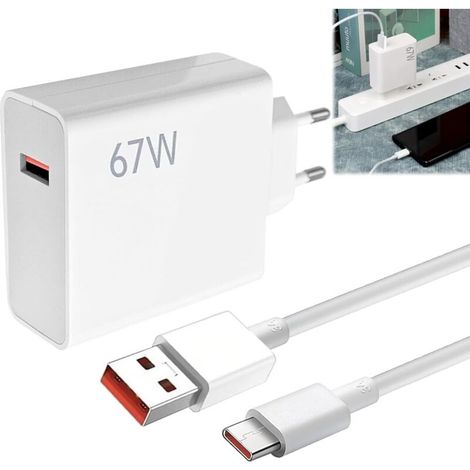 67-W-Schnellladegerät von Xiaomi, Redmi 67-W- und 6-A-Typ-C-Kabel Mi Turbo Charger, 67-W-Ladegeräte für Xiaomi 14, 13, 12, 12T, 12S Pro Lite, Redmi Note, K60, K50, 11, 11S, 12 Pro Plus (1/4)