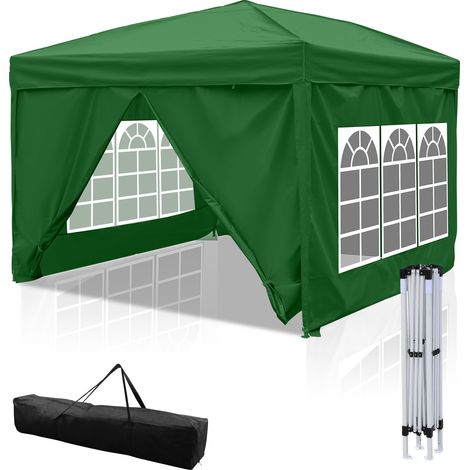 Wolketon 3x3m Pavillon mit 4 Seitenteilen, Faltpavillon Gartenpavillon höhenverstellbar, mit Tragetasche, wasserfest stabil UV-Schutz, Pop Up Partyzelt Outdoor,  Grün