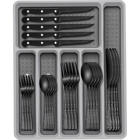 1 Jeu de couverts 49 pièces en acier inoxydable, couteaux à steak, fini miroir, résistant à la rouille, pour 8 personnes (1/5)