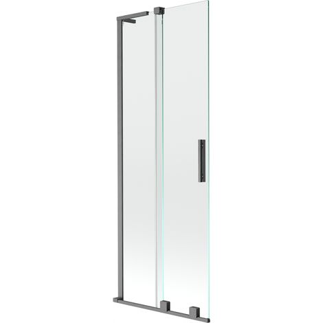 Mexen Velar L Badewannenwand 2-flügelig verschiebbar 75 x 150 cm, transparent, gun gray gebürstet - 896-075-003-01-66 (1/2)