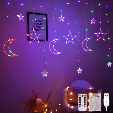 Rideau lumineux étoiles lune, guirlande lumineuse LED de Noël de 3,5 m, décorations de Noël, guirlandes lumineuses de Noël, 8 modes d'éclairage (1/5)