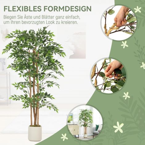 Ficus artificiel en pot avec tronc en bois massif, plante verte déco pour salon chambre bureau, hauteur 180 cm, largeur 75 cm, vert naturel (1/5)