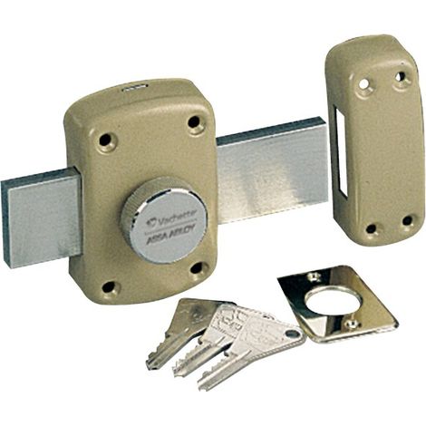 Vachette – Verrou à bouton pour porte fine – Longueur pêne 145mm – Compatible portes fines – Livré avec 3 clés – Coffre acier H 95 x L 60mm