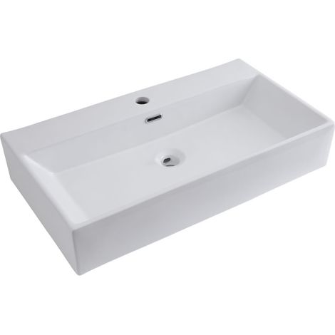 Hudson Reed – Vasque suspendue rectangulaire 75 x 42cm – Céramique blanche – Avec trop-plein – Installation murale – Conformité CE EN14688