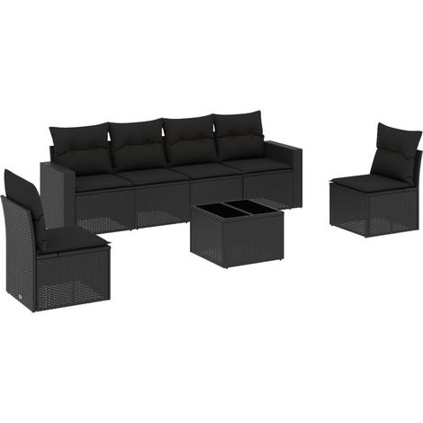 vidaXL Set de comedor de jardín 7 pzas y cojines ratán sintético negro (1/2)