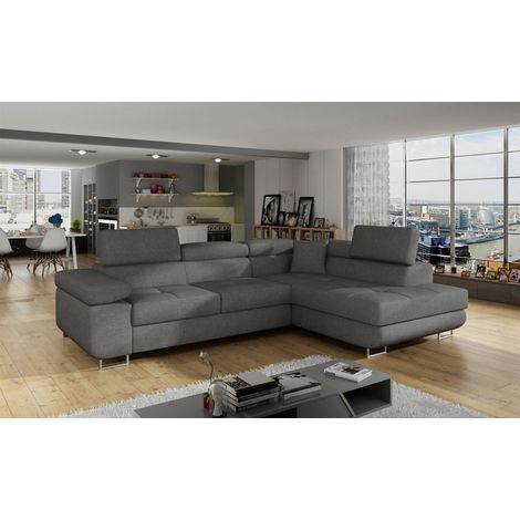 Ecksofa Schlafsofa SARRA in Stoff Sawana Grau Ottomane Rechts (1/5)