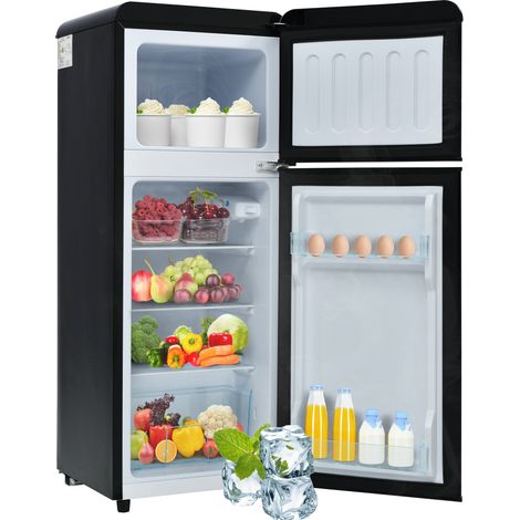 Frigo rétro 105,5 x 41 cm, 92L total, 28L congélation, 116 kWh / an. Température-27°C13°C, LED, classe d'énergie D
