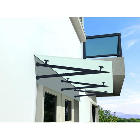 Glaswerk Westfalen - (3V) 250x90 cm Milchglas Glasvordach inkl. Halter RAL7016 (1/4)