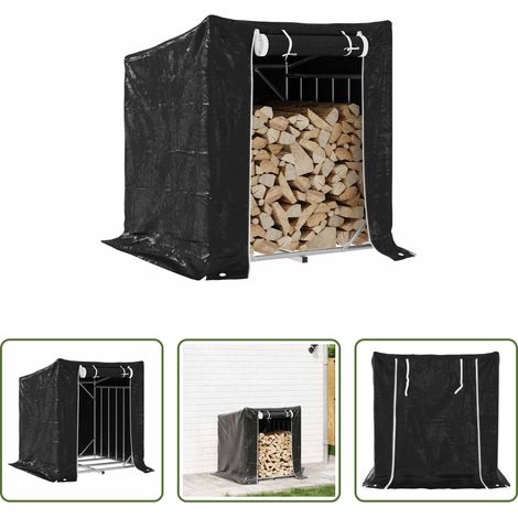 vidaXL Rangement bois - Portant de bois de chauffage et housse de pluie acier galvanisé (1/5)