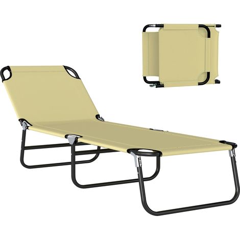 Transat de Jardin Beige en Acier et Tissu Oxford, Dossier Réglable en 5 Positions, Dimensions 188x56x28 cm