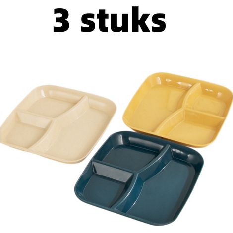 Quadratischer Teller mit 3 Fächern – 3er-Set unterteilte Speiseteller – Portionskontrolle – Speiseteller mit Unterteilungen – 25 x 22,2 cm – Mehrfarbig erhältlich (1/5)